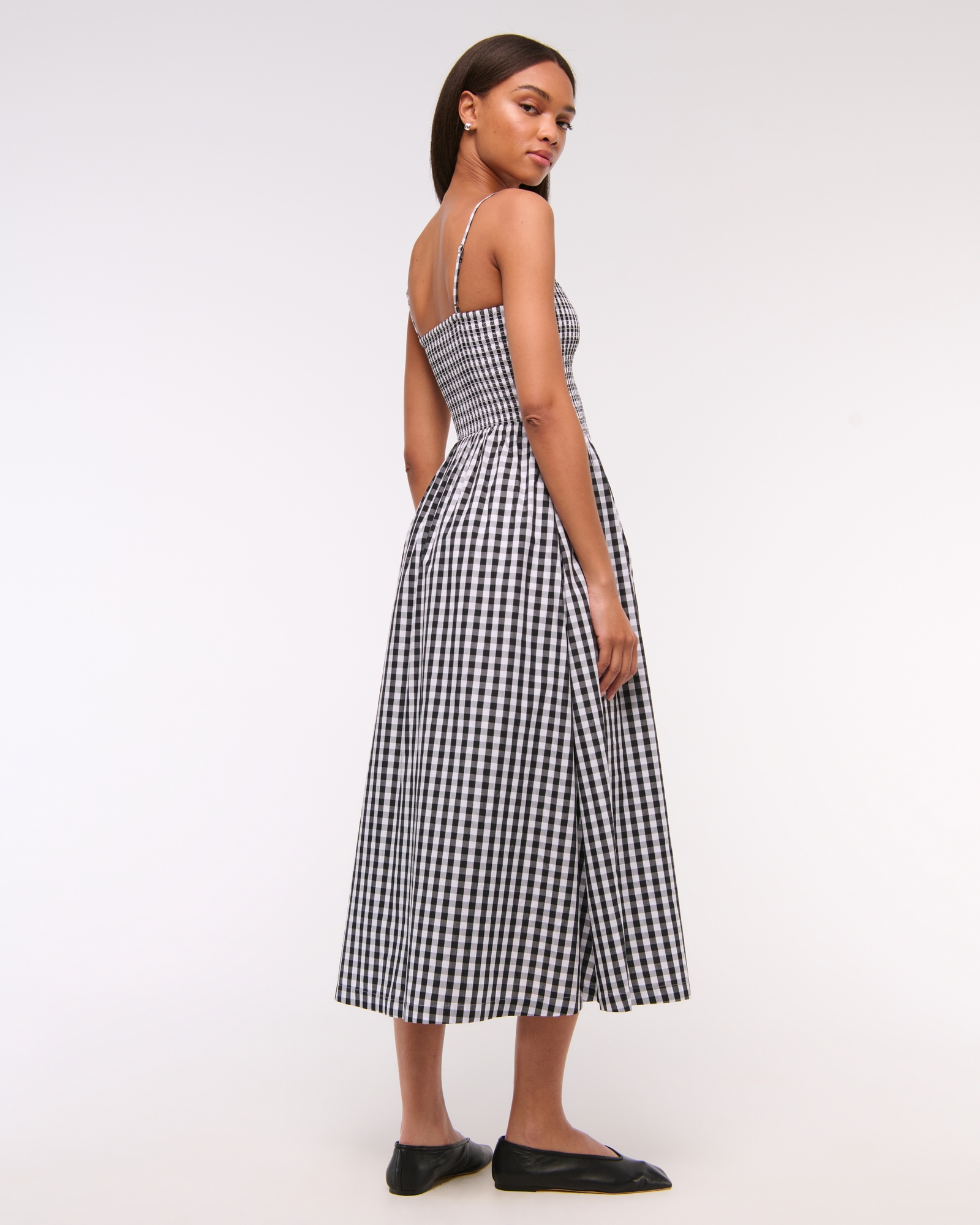 emerson poplin puff sleeve midi dress Women's The A&F Emerson Poplin Puff Sleeve Midi Dress in Black Print | Size XS TALL