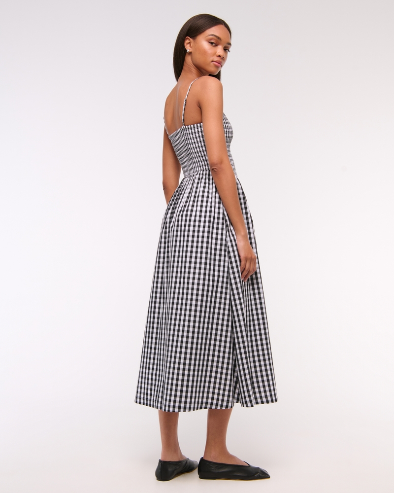 Dipped-Waist Smocked Midi Dress