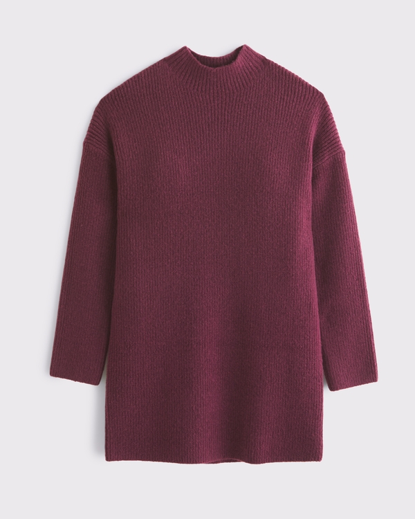 Easy Mockneck Mini Sweater Dress, Deep Wine