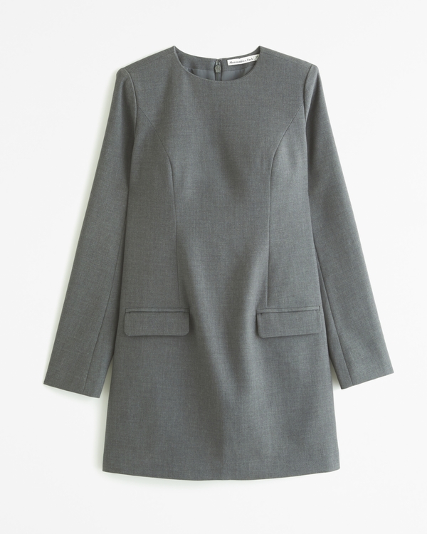 Long-Sleeve Tailored Mini Dress, Dark Gray