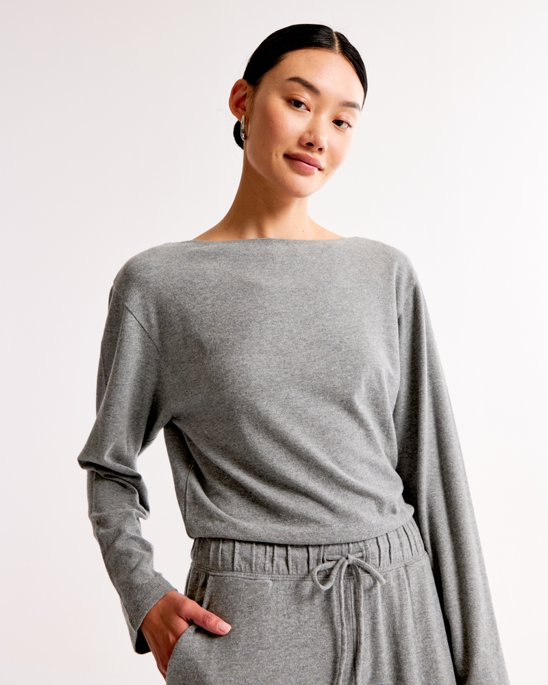 Lounge Off-The-Shoulder Long-Sleeve Jumpsuit