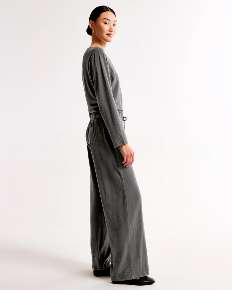 Lounge Off-The-Shoulder Long-Sleeve Jumpsuit