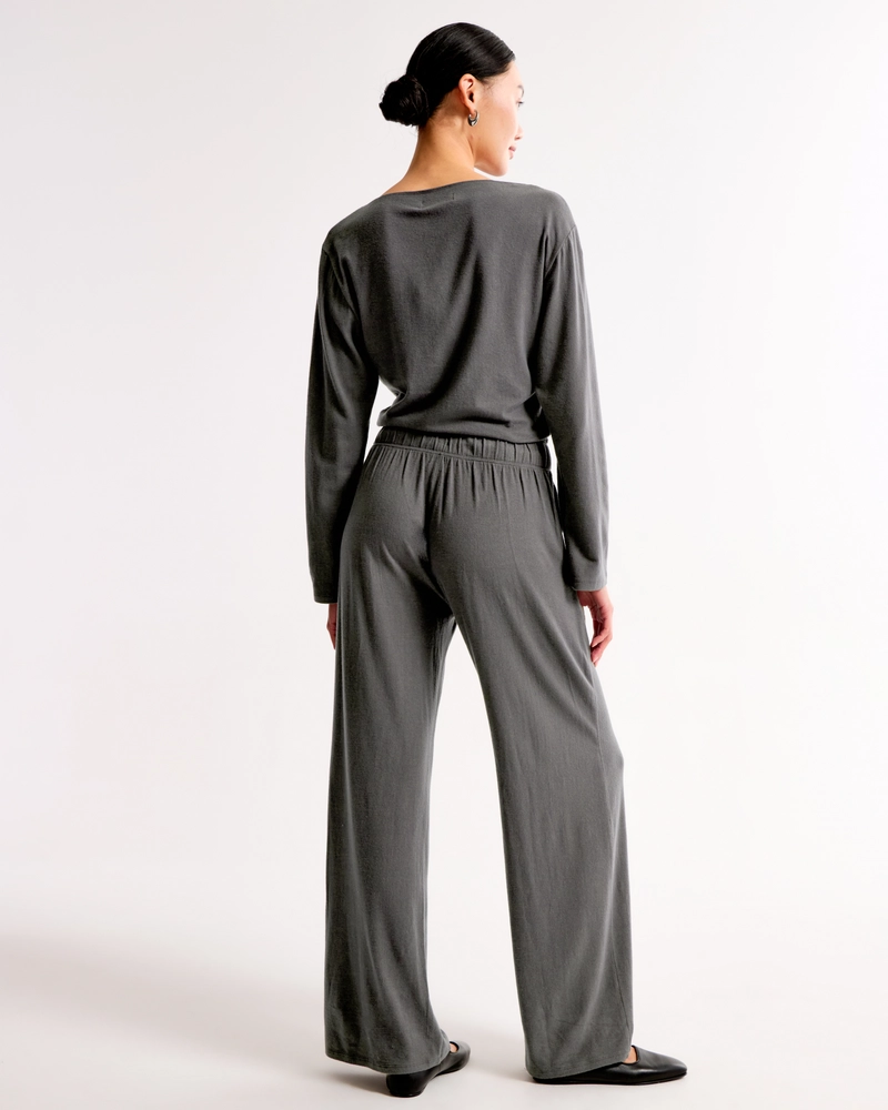 Lounge Off-The-Shoulder Long-Sleeve Jumpsuit