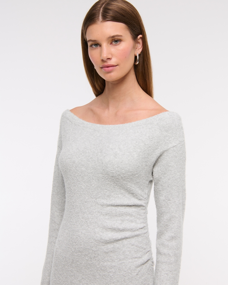 Off-The-Shoulder Boucle Midi Sweater Dress