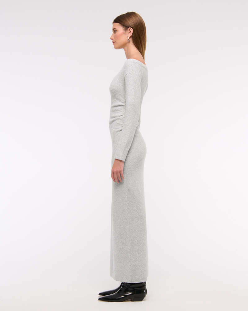 Off-The-Shoulder Boucle Midi Sweater Dress