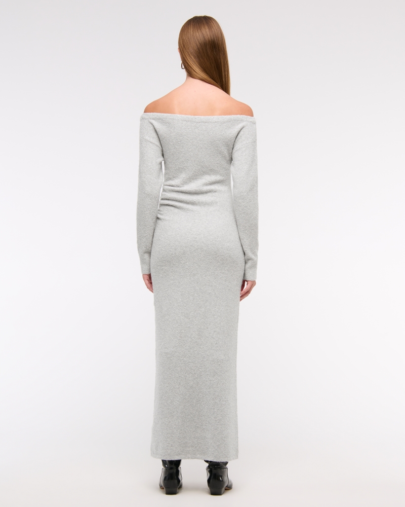 Off-The-Shoulder Boucle Midi Sweater Dress