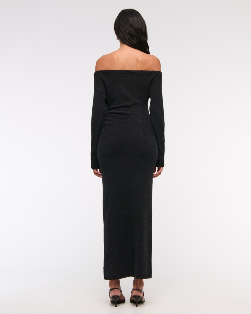 Off-The-Shoulder Boucle Maxi Sweater Dress
