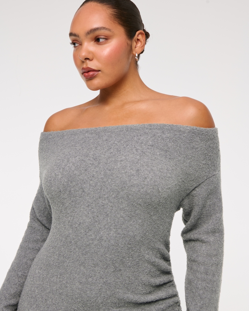 Off-The-Shoulder Boucle Midi Sweater Dress