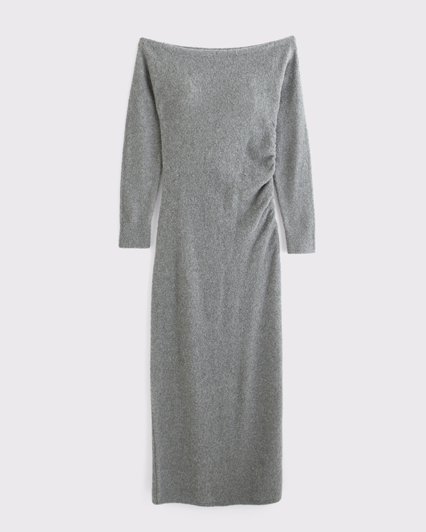 Off-The-Shoulder Boucle Midi Sweater Dress