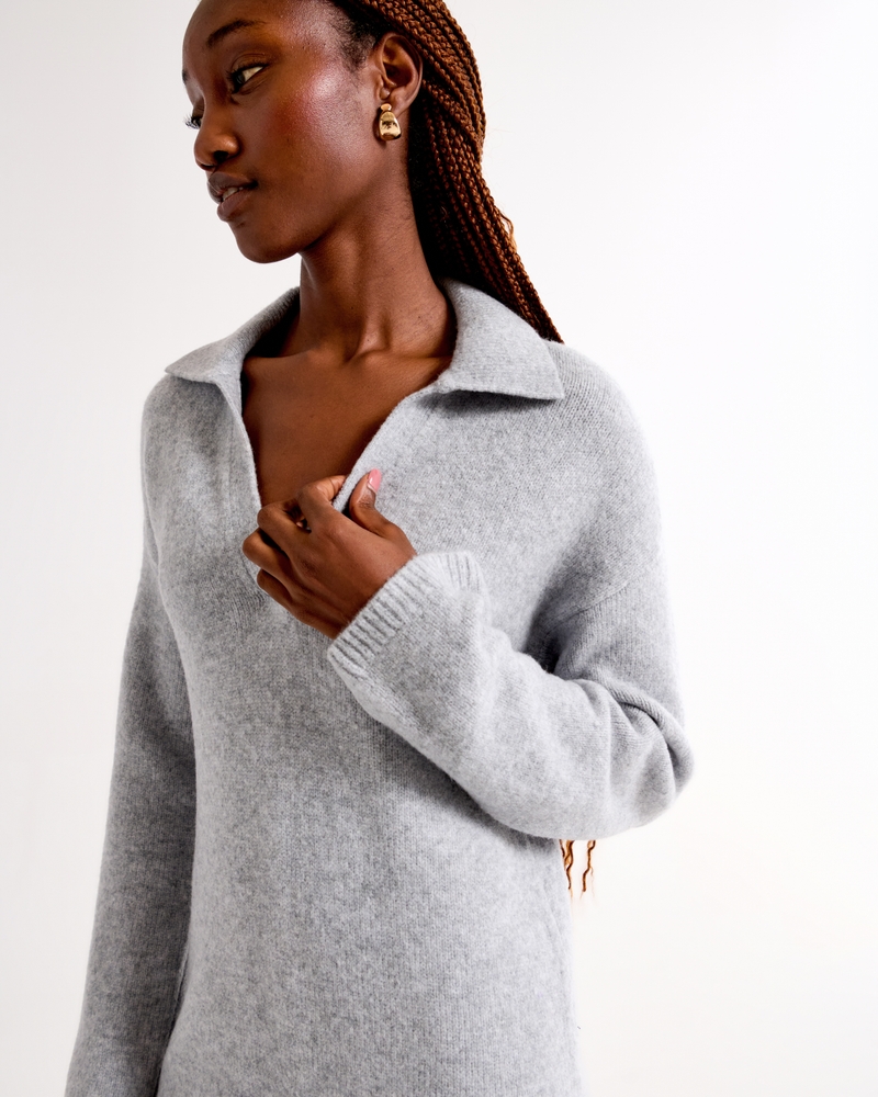 Long-Sleeve Collared Mini Sweater Dress