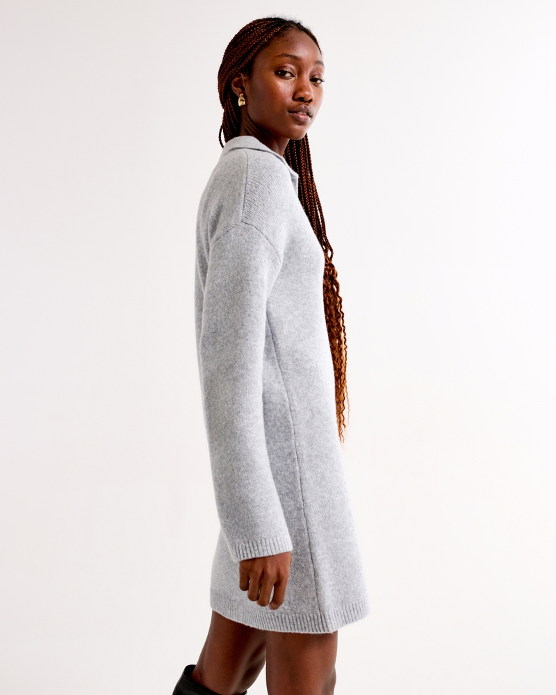 Long-Sleeve Collared Mini Sweater Dress