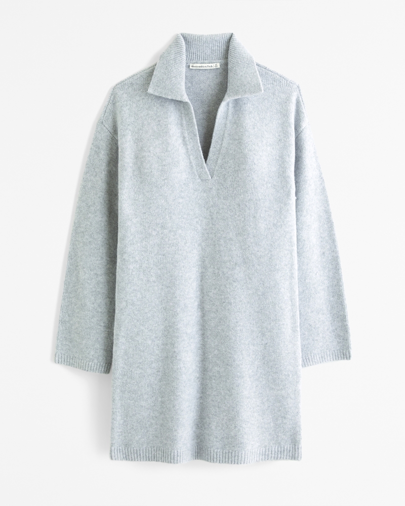 Long-Sleeve Collared Mini Sweater Dress