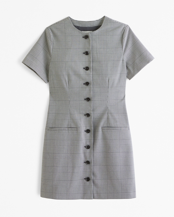 The A&F Mara Short-Sleeve Vest Mini Dress, Gray Plaid view 1