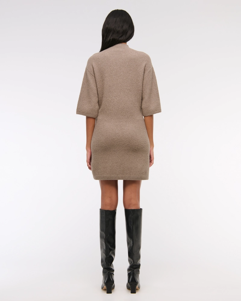 Short-Sleeve Boucle Mini Sweater Dress