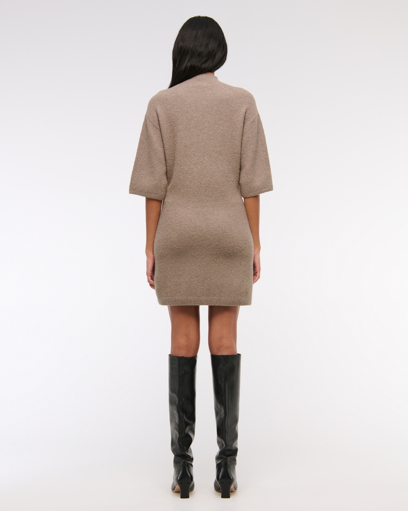 Short-Sleeve Boucle Mini Sweater Dress