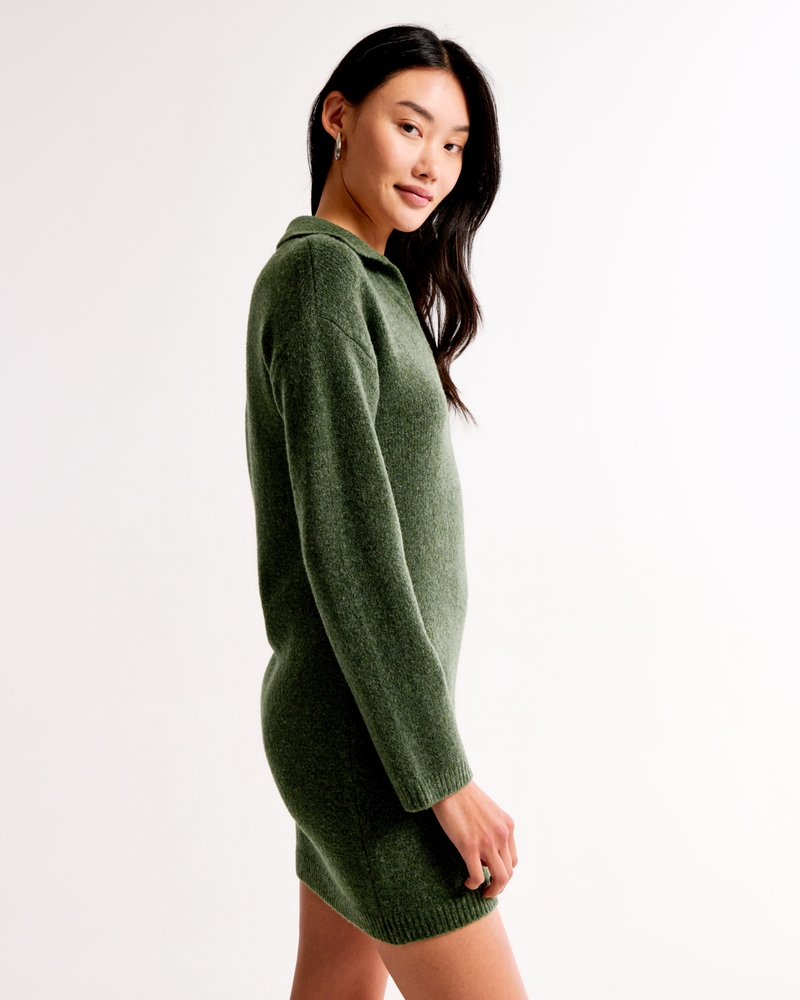 Long-Sleeve Collared Mini Sweater Dress