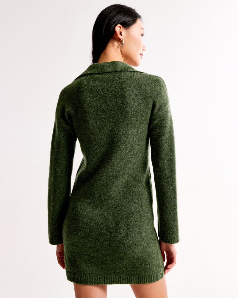Long-Sleeve Collared Mini Sweater Dress