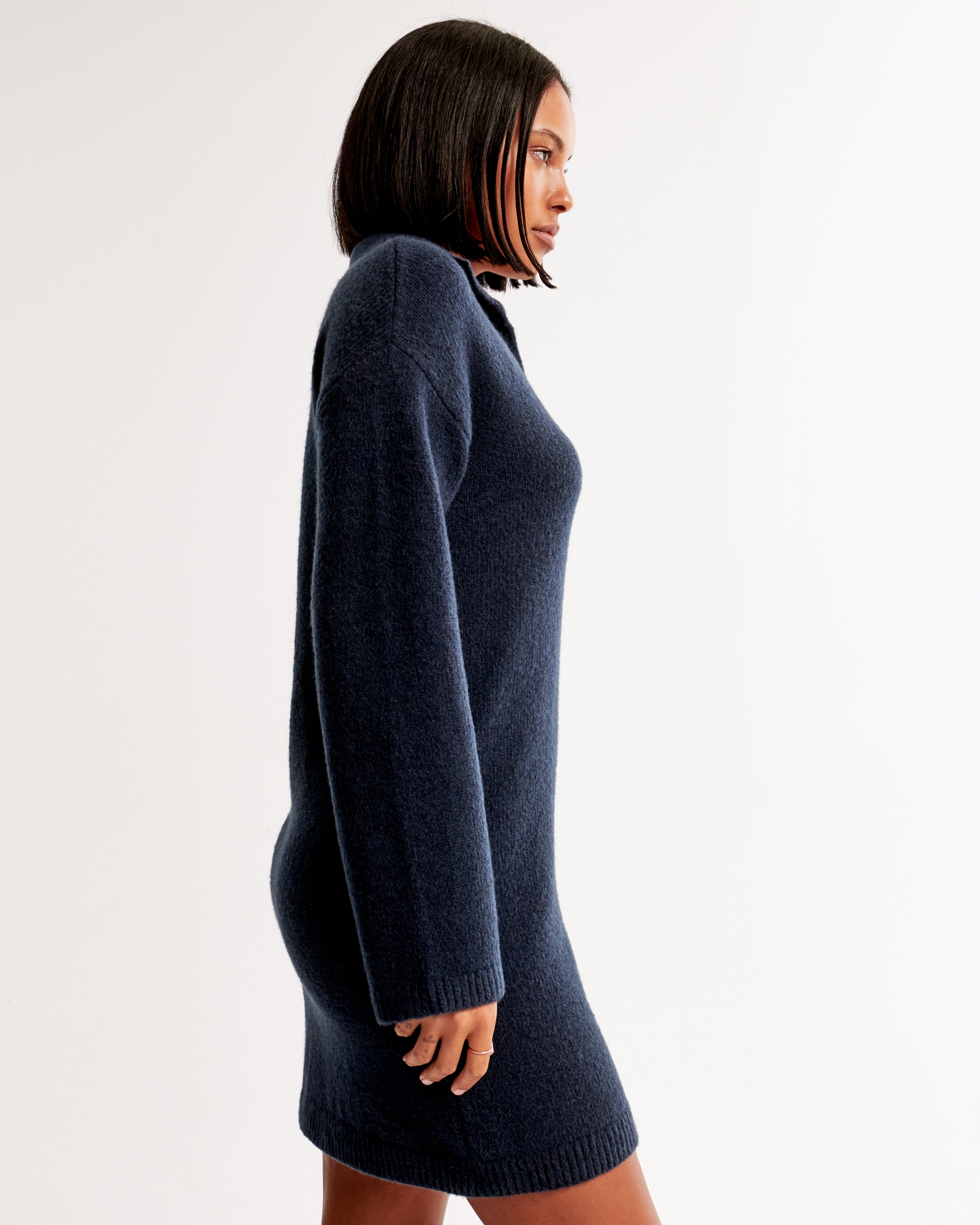 Long-Sleeve Collared Mini Sweater Dress