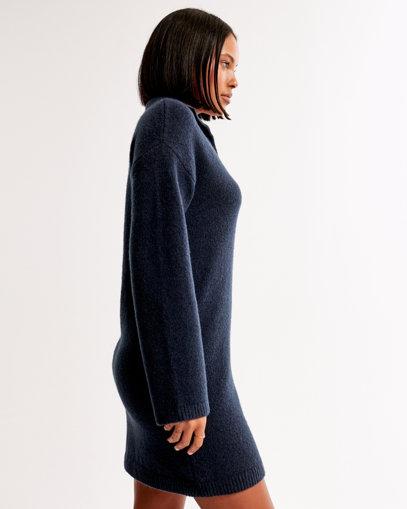 Long-Sleeve Collared Mini Sweater Dress