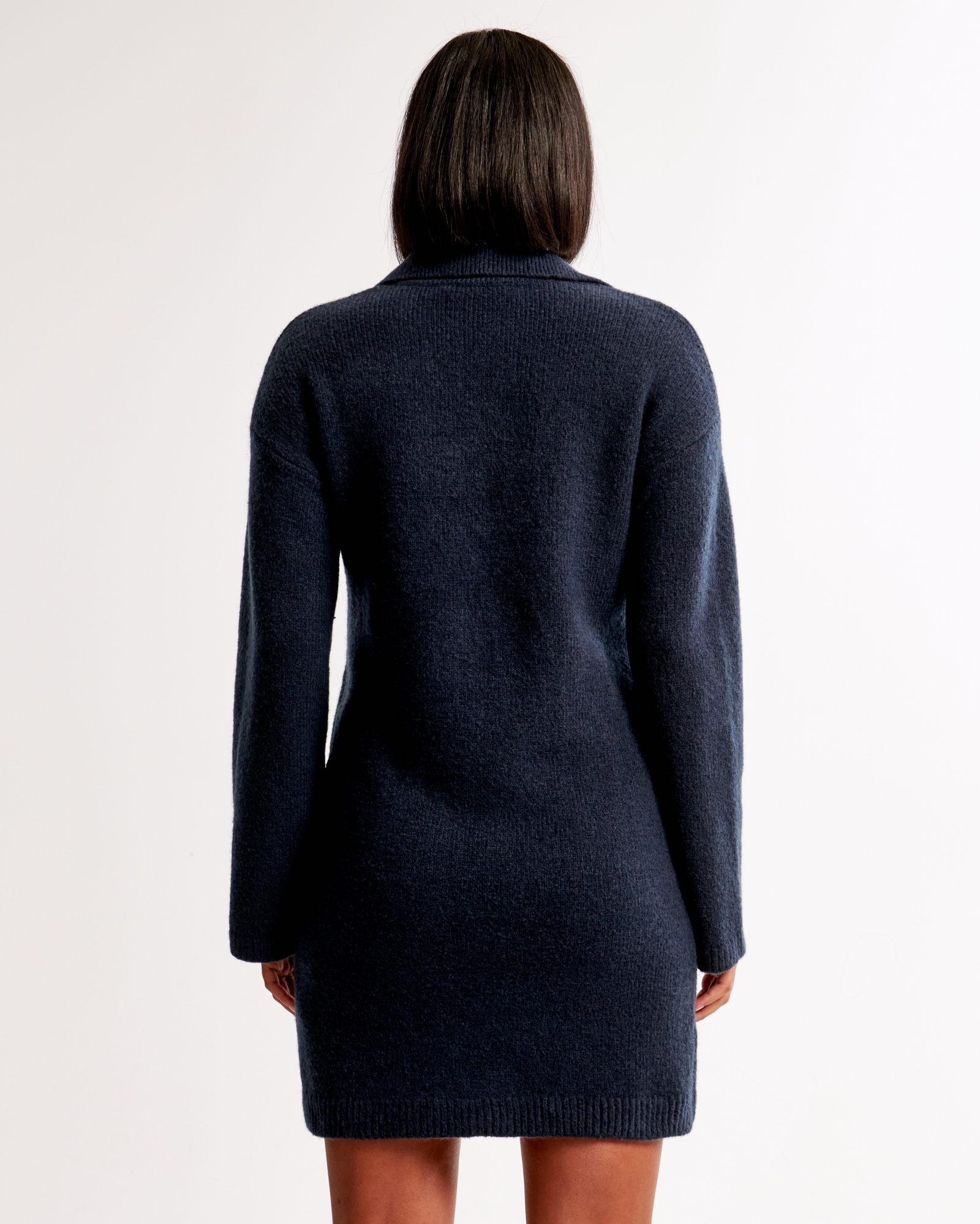 Long-Sleeve Collared Mini Sweater Dress