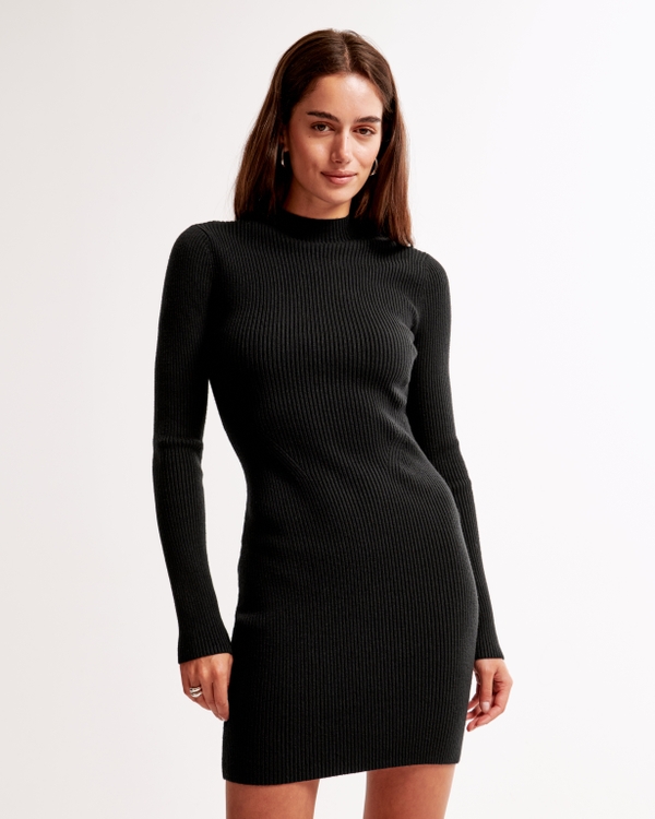 The A&F Paloma Long-Sleeve Mini Dress, Black