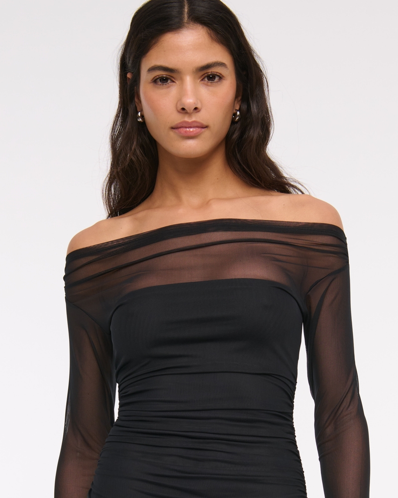 Off-The-Shoulder Mesh Mini Dress