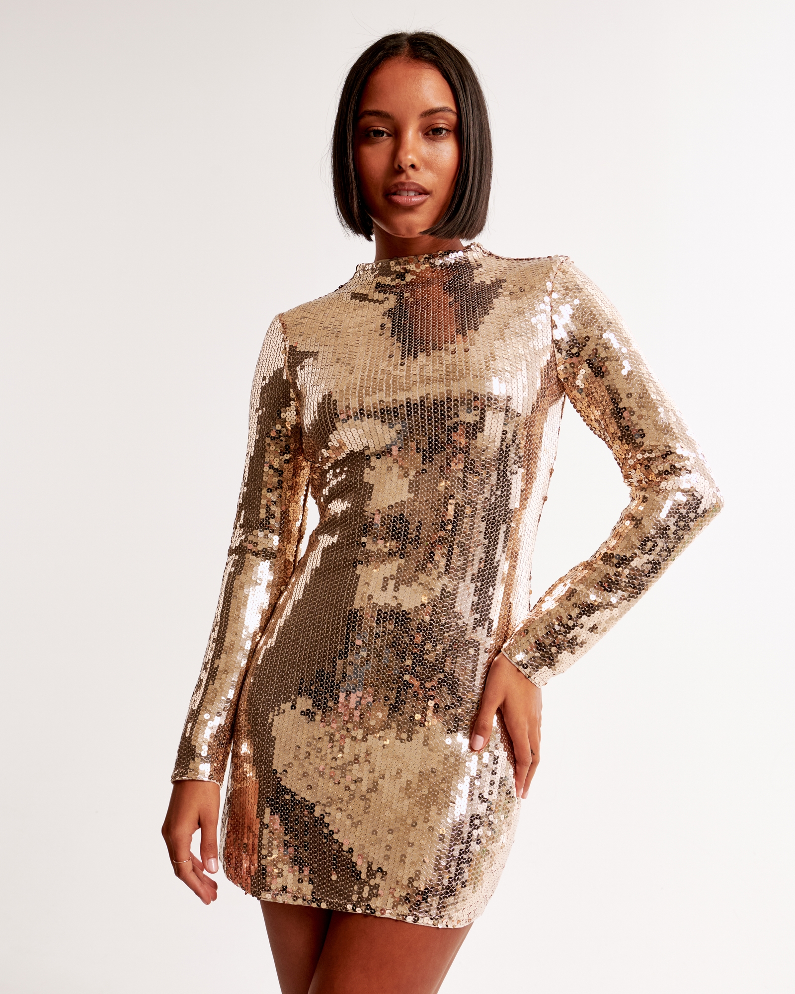 The A&F Paloma Long-Sleeve Sequin Mini Dress
