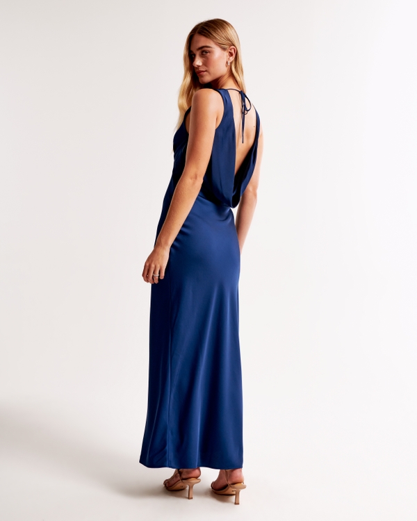 Plunge Cowl Back Maxi Dress, Navy