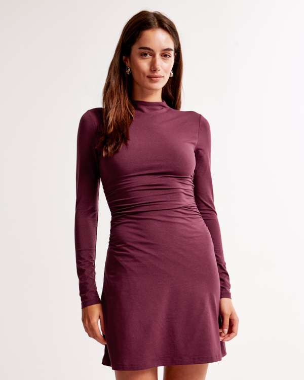 The A&F Paloma Long-Sleeve Mini Dress, Deep Wine