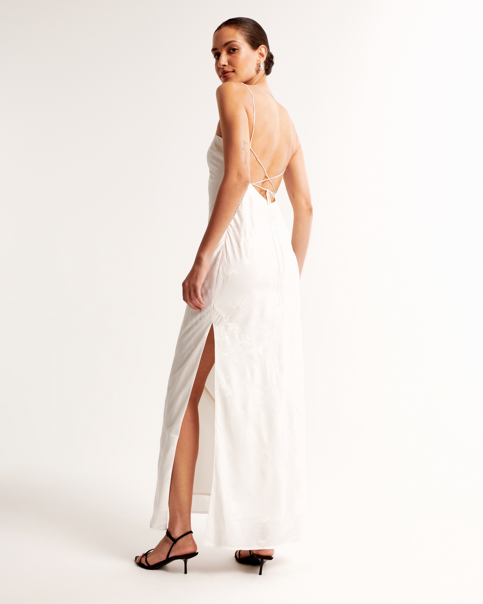 The A&F Julia Slip Satin Jacquard Maxi Dress