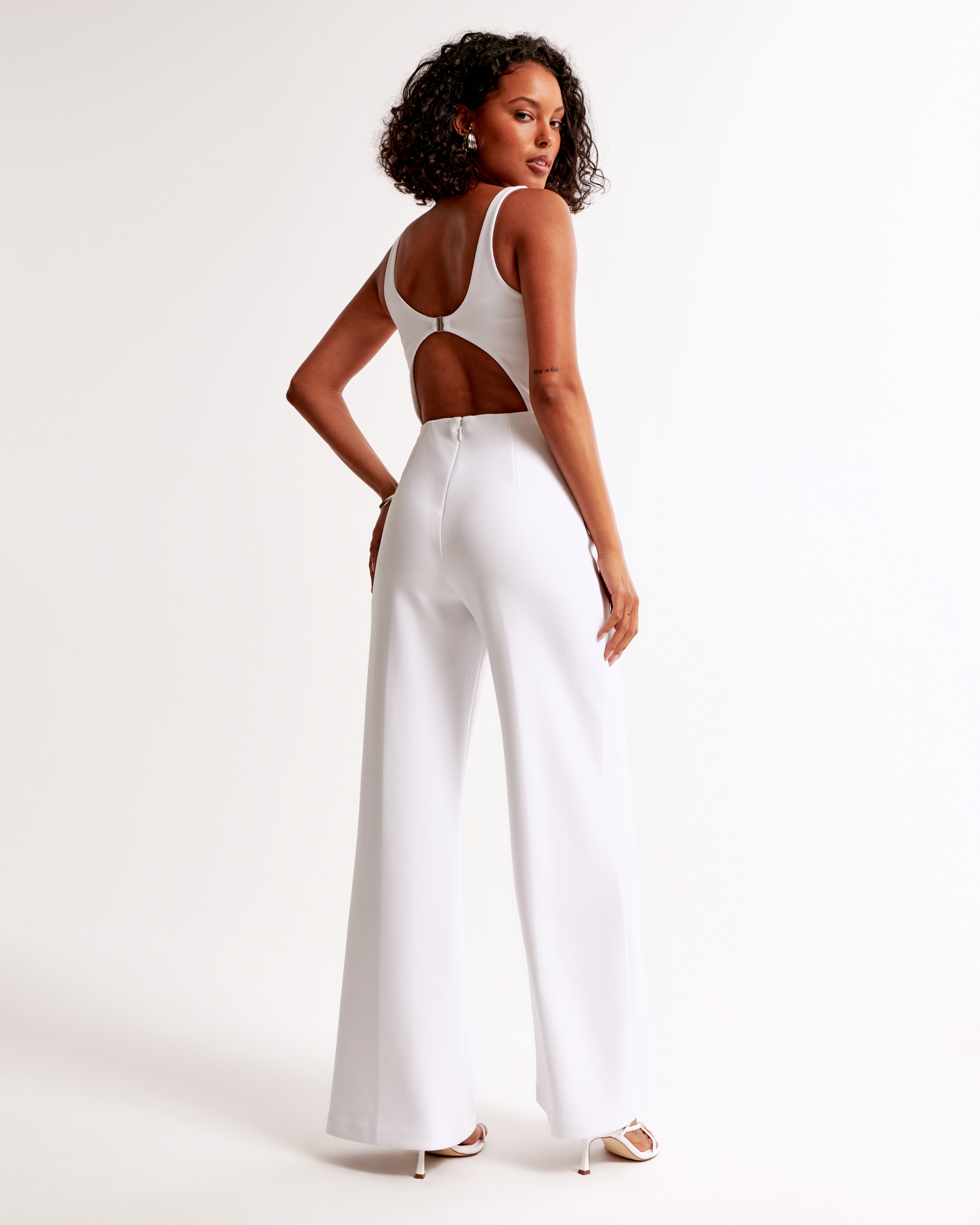 Abercrombie & Fitch Slash Clasp-back Jumpsuit In White