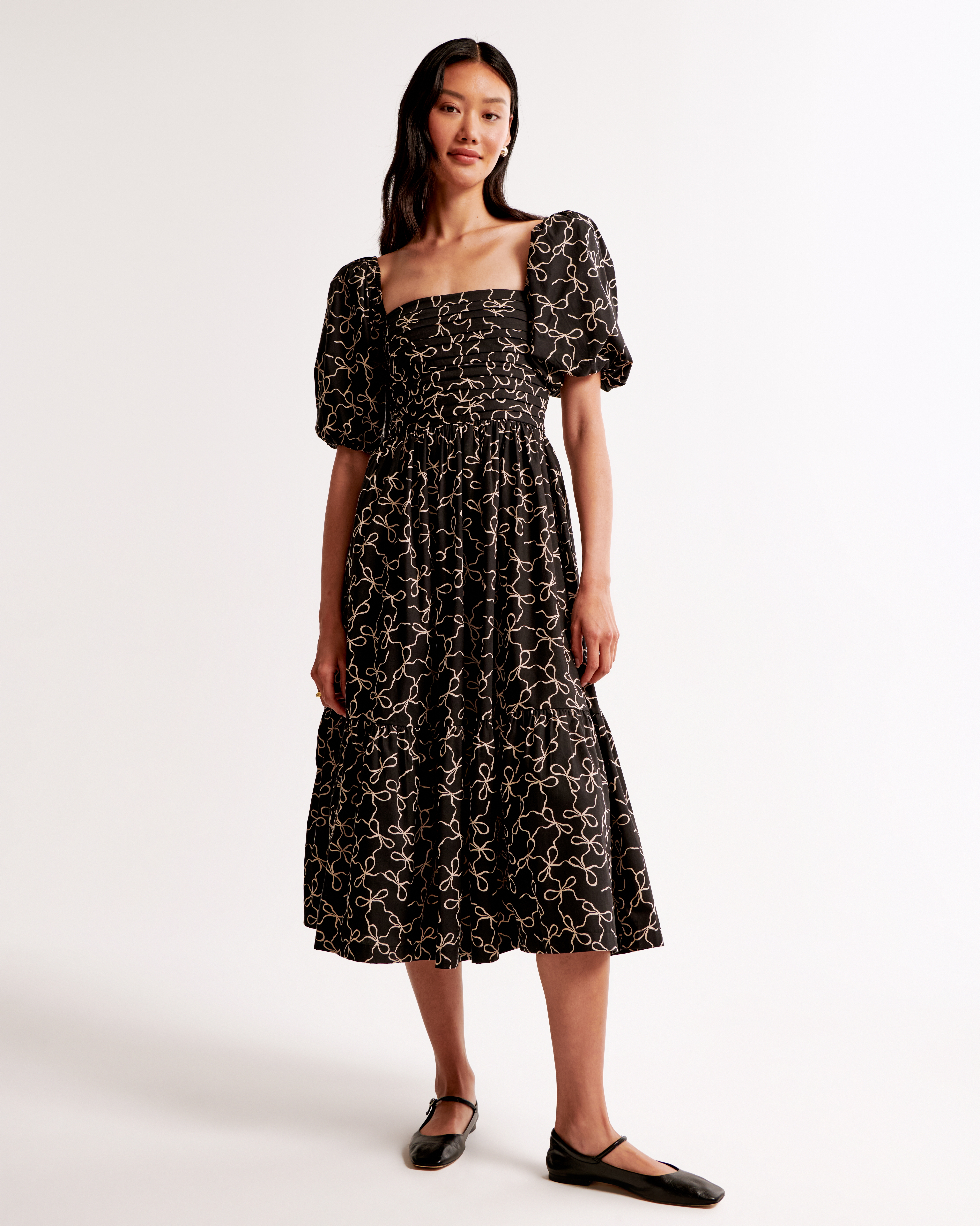Abercrombie & Fitch The A&f Emerson Poplin Puff Sleeve Midi Dress In Black