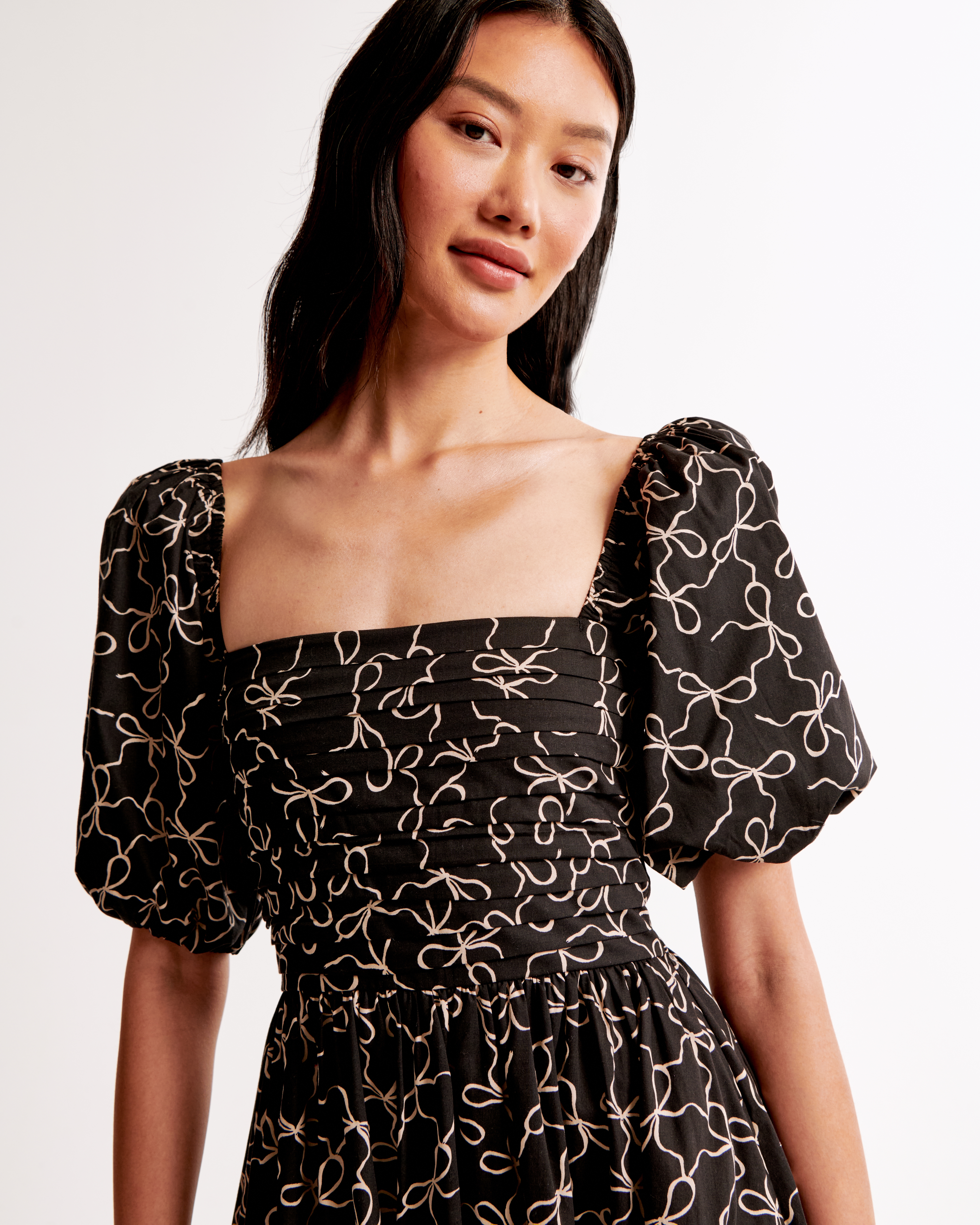 Women's The A&F Emerson Poplin Puff Sleeve Midi Dress