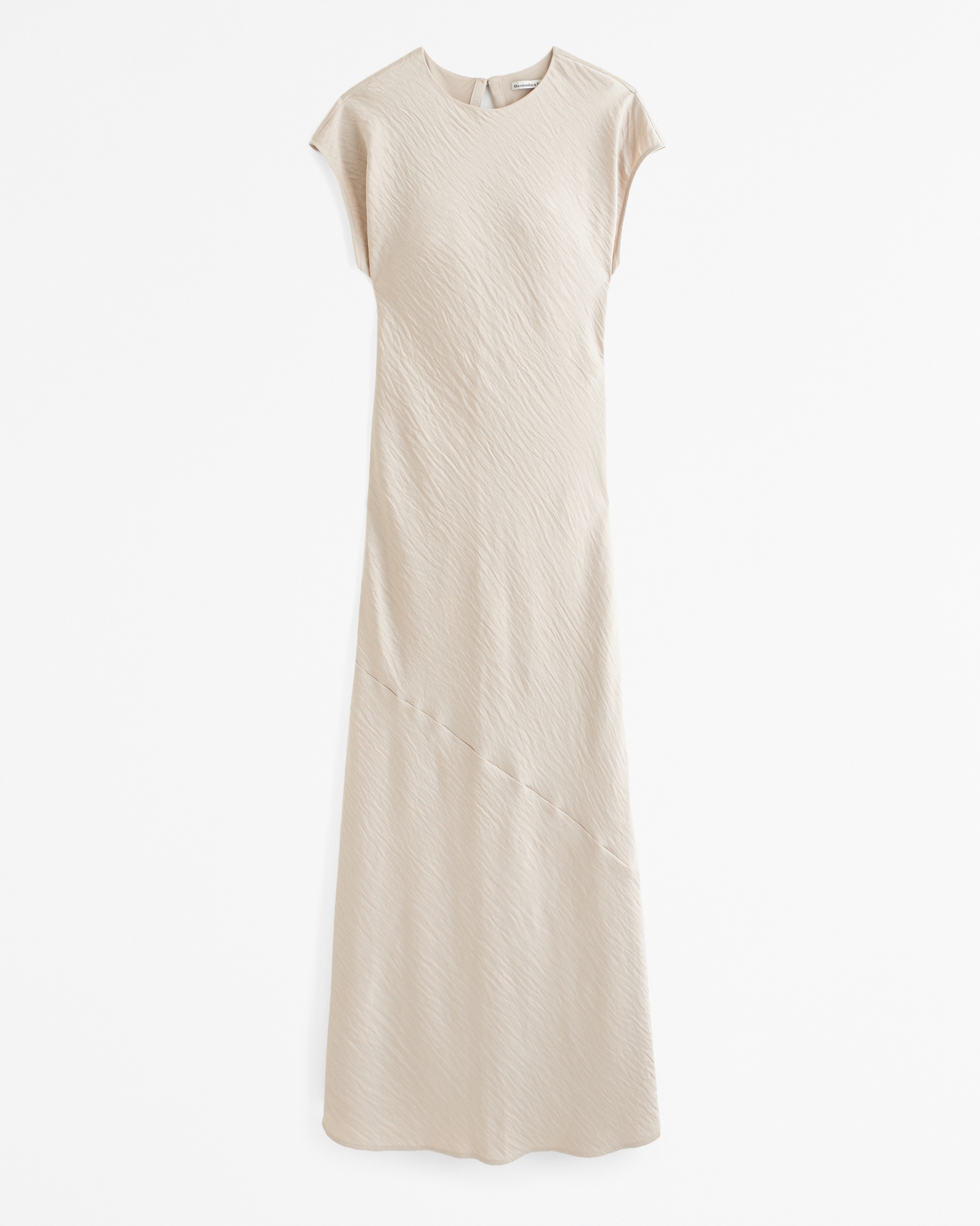 Short-Sleeve Crinkle Satin Maxi Dress