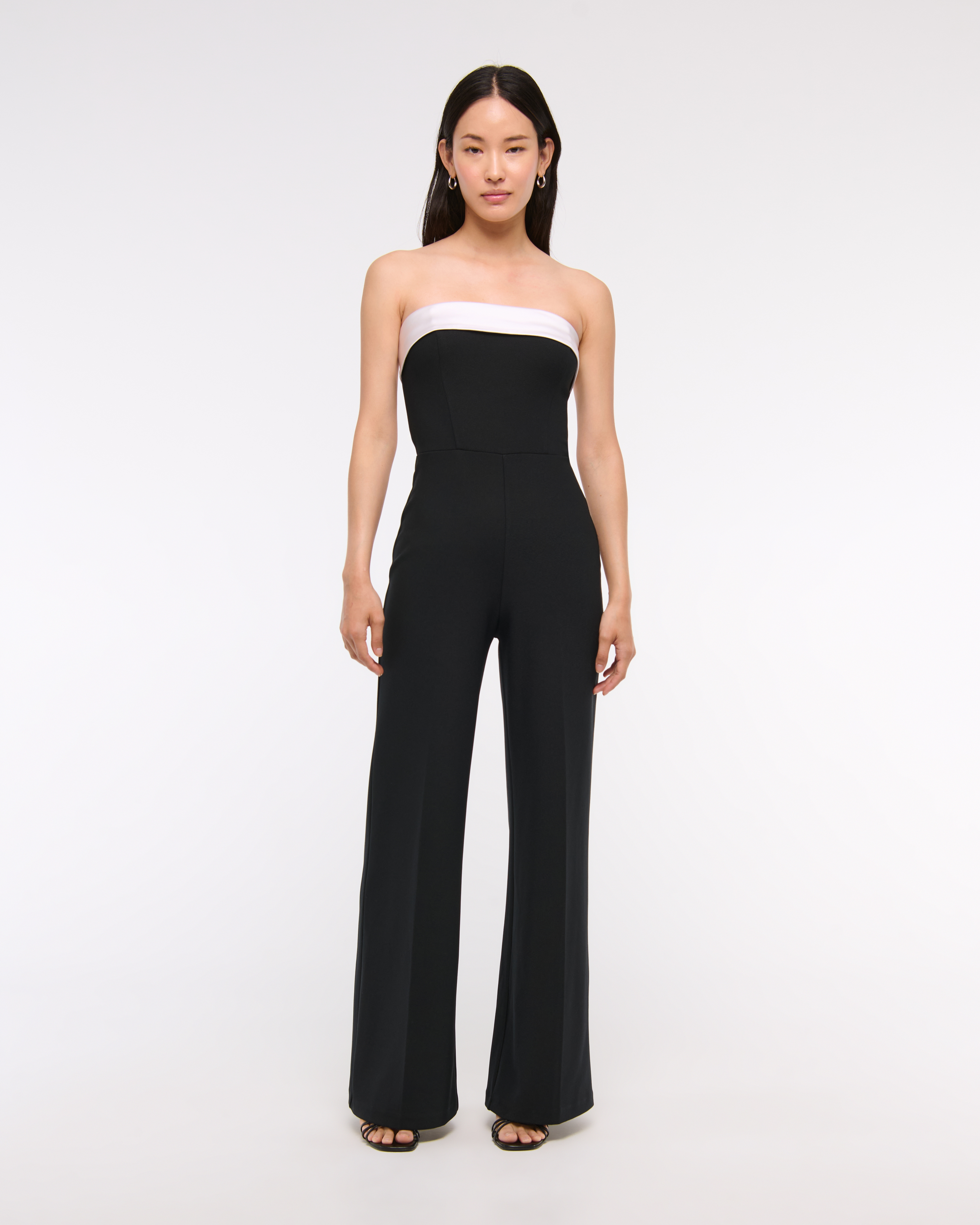 Abercrombie & Fitch Contrast Strapless Jumpsuit In Black