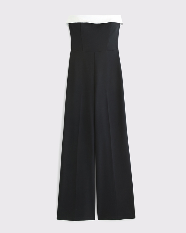 Contrast Strapless Jumpsuit, Black view 1