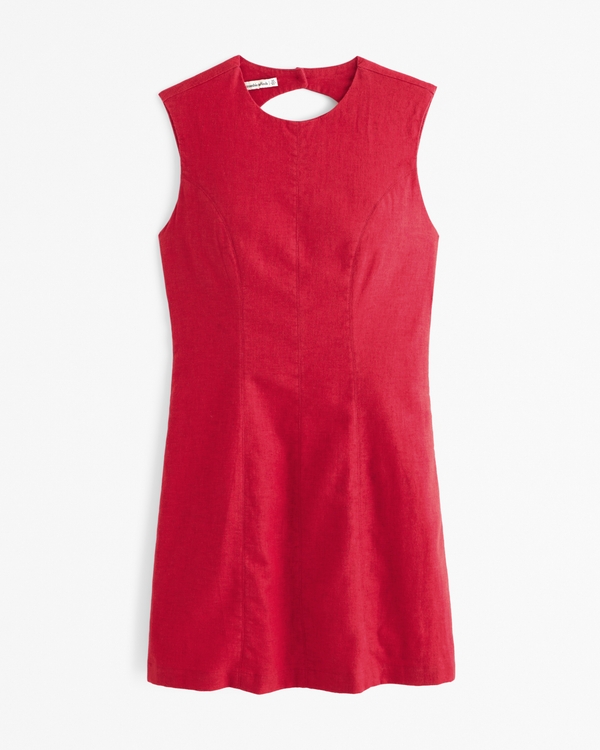 Linen-Blend Shell Mini Dress, Red
