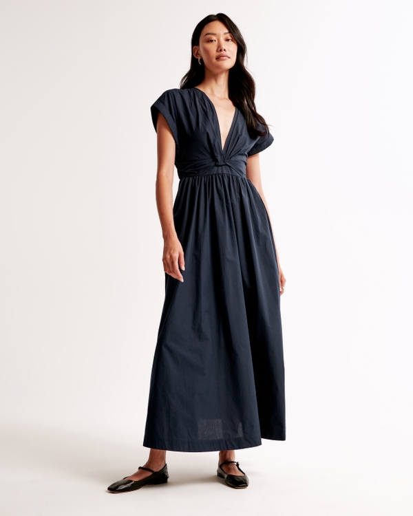Twist-Front Midi Dress, Dark Indigo view 1