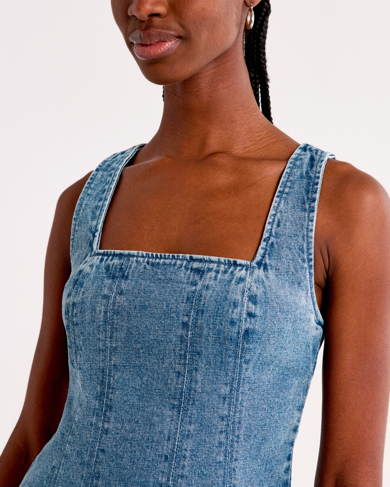 square neck denim dress Babydoll Blue / Medium it offers comfort and breathability Medium Wash Square Neck Denim