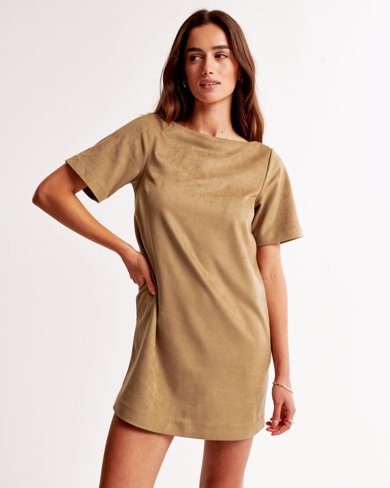 Faux Suede T-Shirt Mini Dress