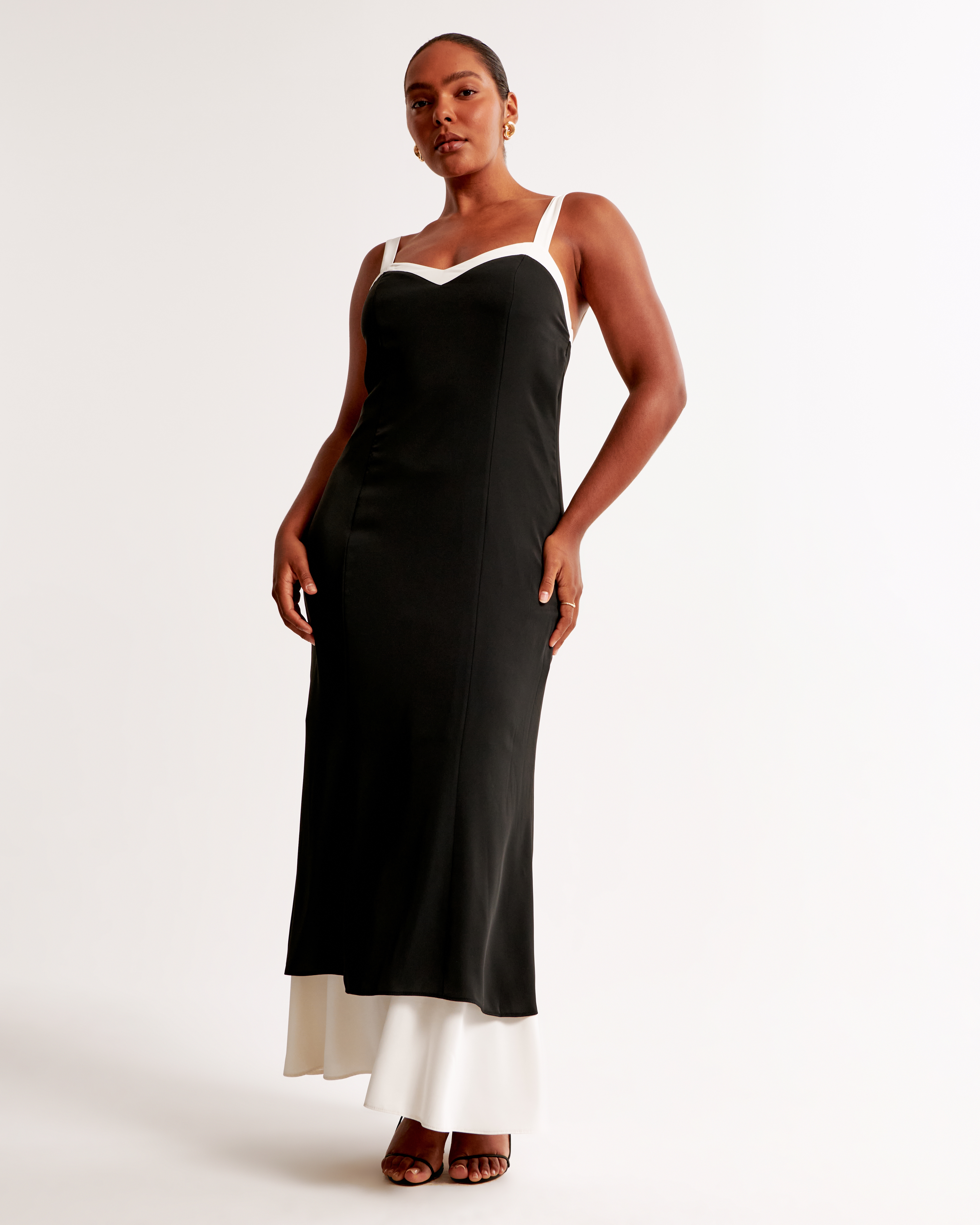 Abercrombie & Fitch The A&f Julia Slip Contrast Tie-back Maxi Dress In Black