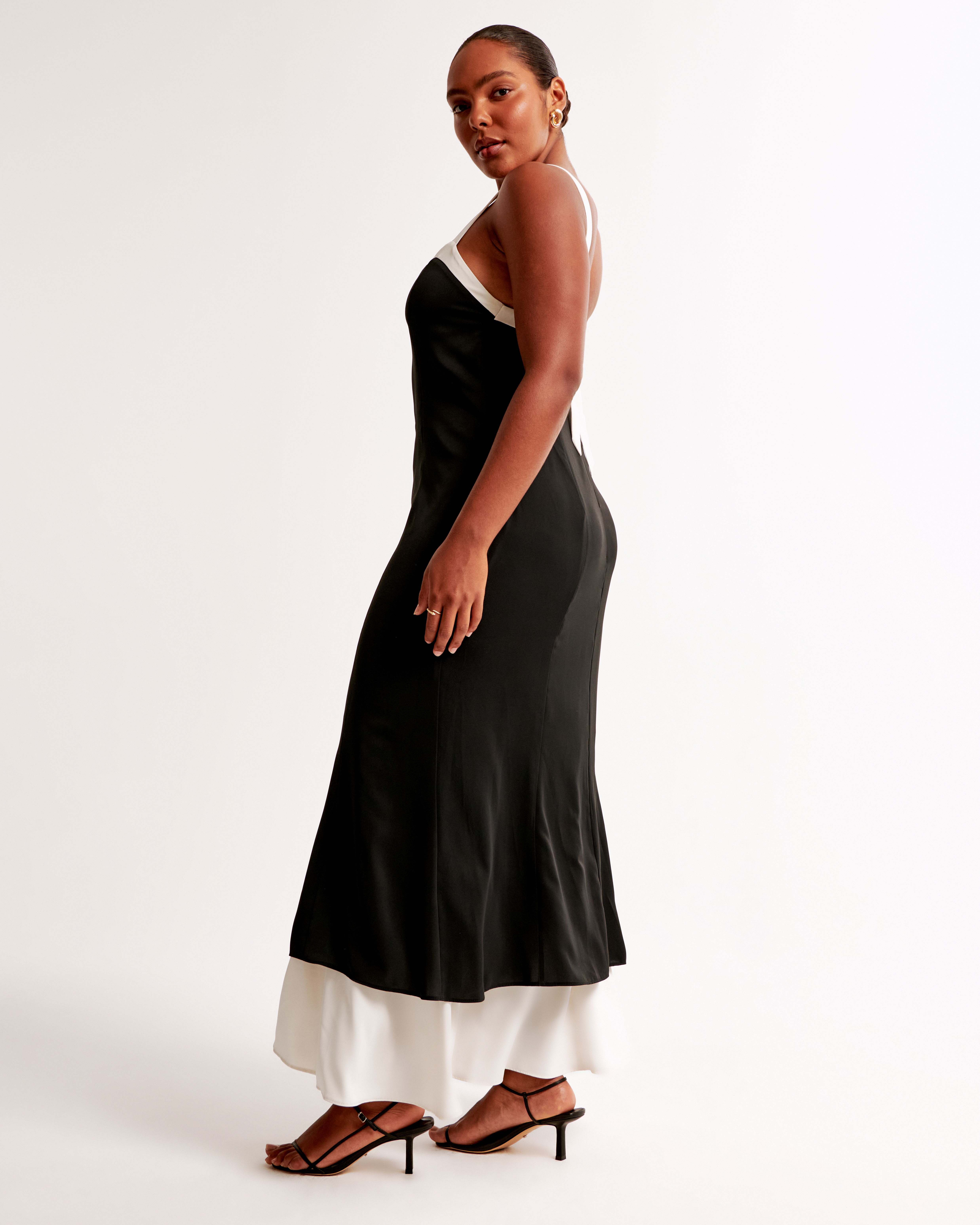 Abercrombie & Fitch The A&f Julia Slip Contrast Tie-back Maxi Dress In Black