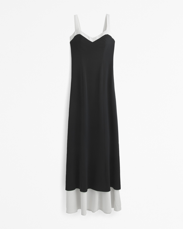 The A&F Julia Slip Contrast Tie-Back Maxi Dress, Black view 1