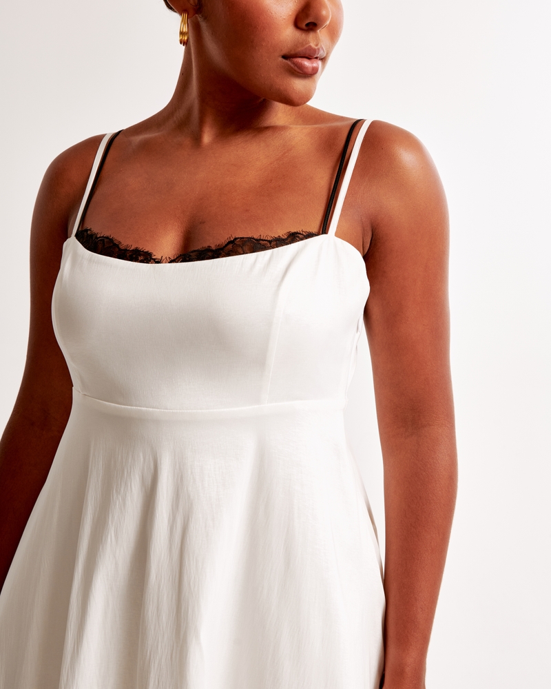 Lace-Trim Taffeta Maxi Dress