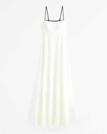 Lace-Trim Taffeta Maxi Dress
