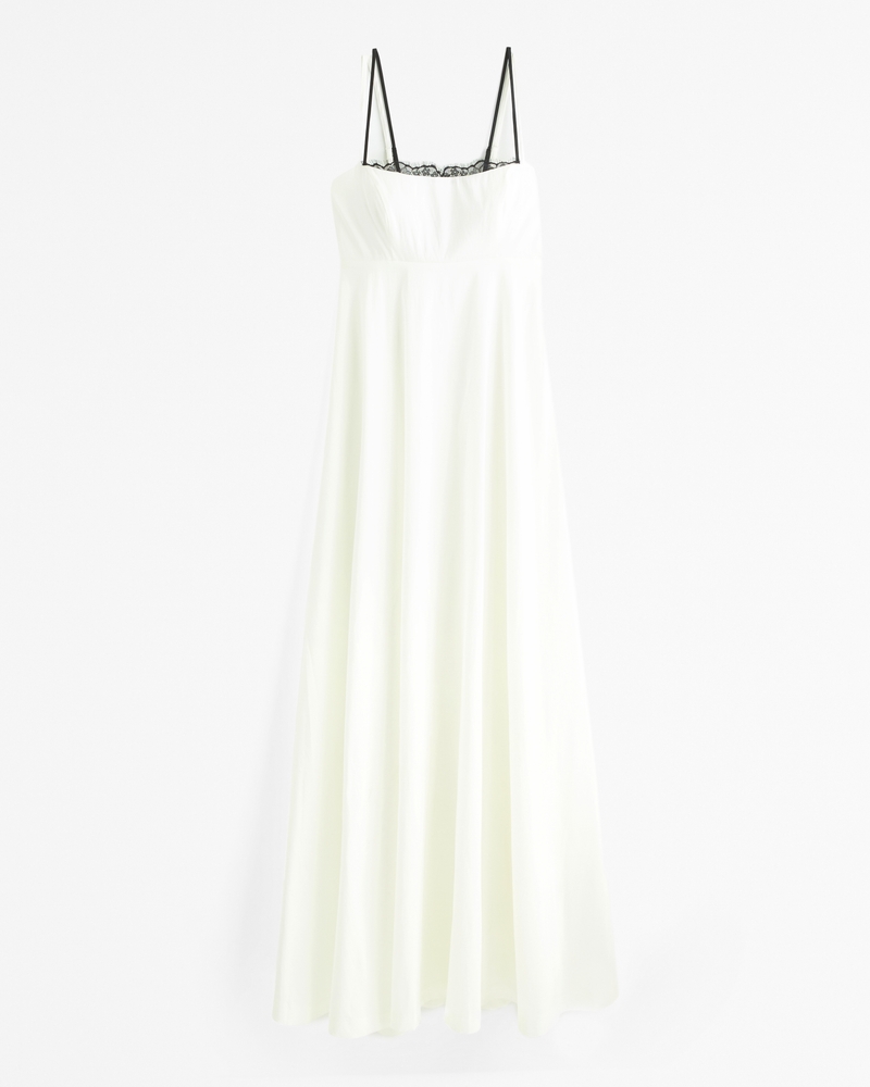 Lace-Trim Taffeta Maxi Dress