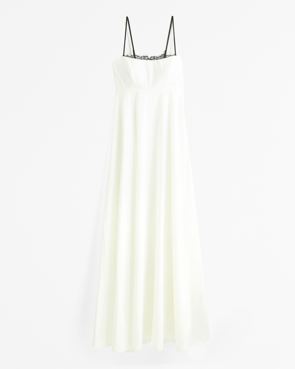 Lace-Trim Taffeta Maxi Dress
