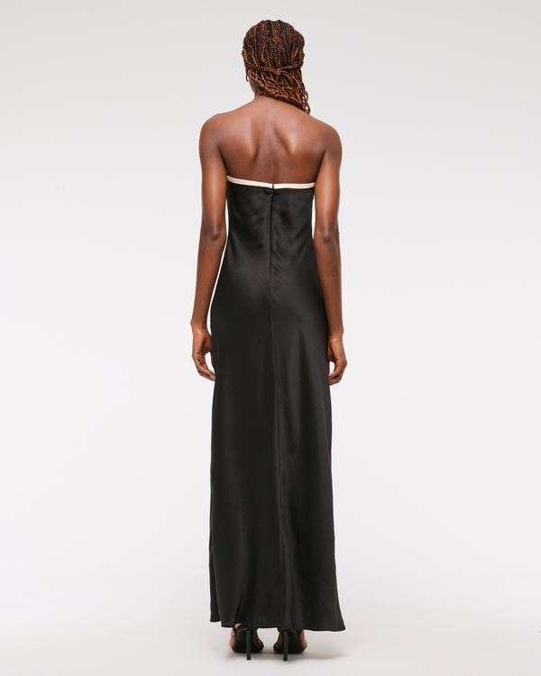 abercrombie black silk dress Women's The A&F Julia Slip Strapless Bow Detail Maxi Dress in Black | Size S