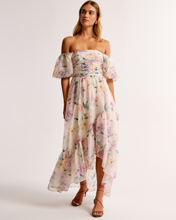 Emerson Off-The-Shoulder Drama Maxi Dress, Cream Floral