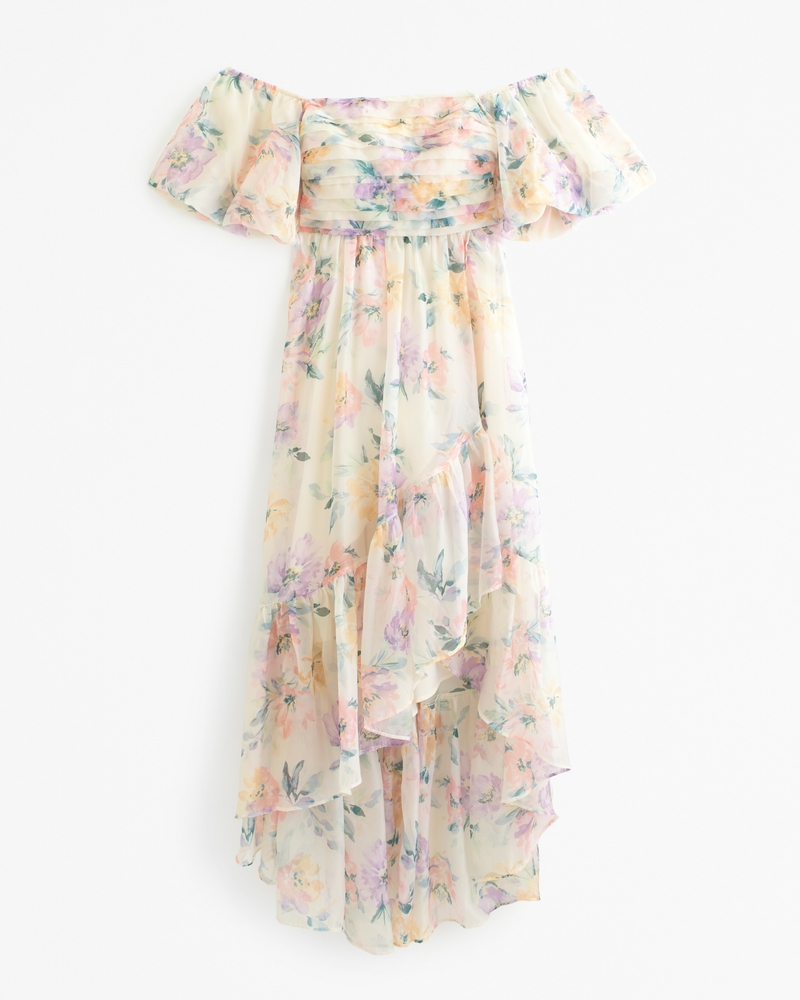 Off Shoulder Ruffles Soft Floral Long Maxi Dress Off Shoulder Ruffles Soft Floral Long Maxi Dress